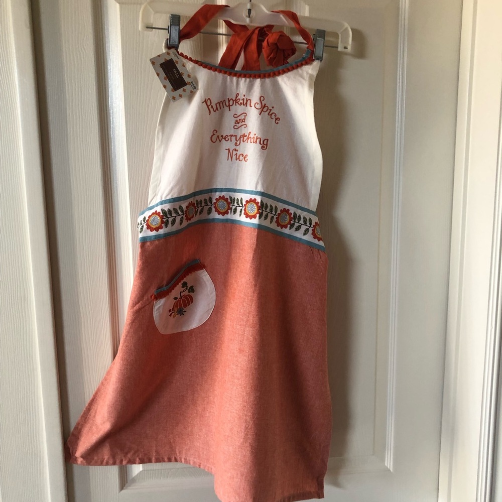 Orange and White Apron with Embroidery